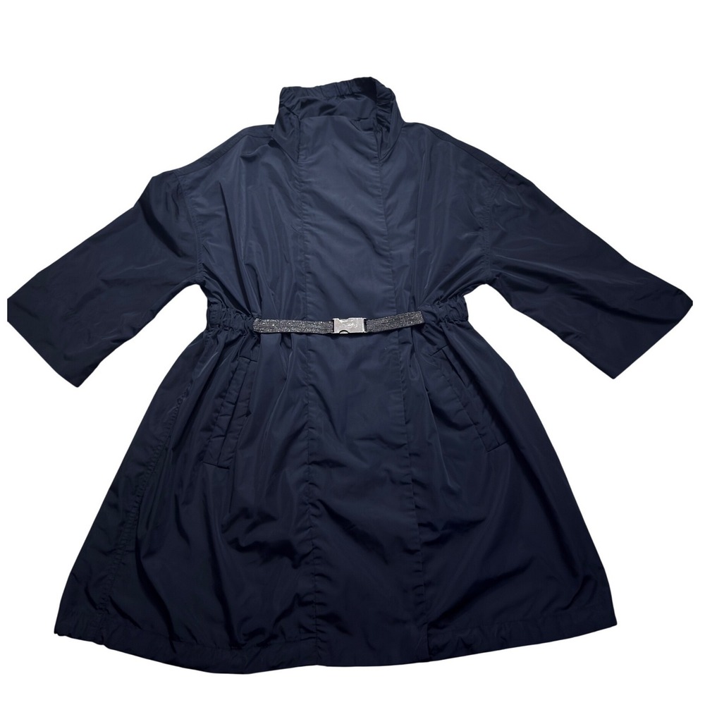 Brunello Cucinelli Navy Silk Blend Monili Belted Light Coat IT 38